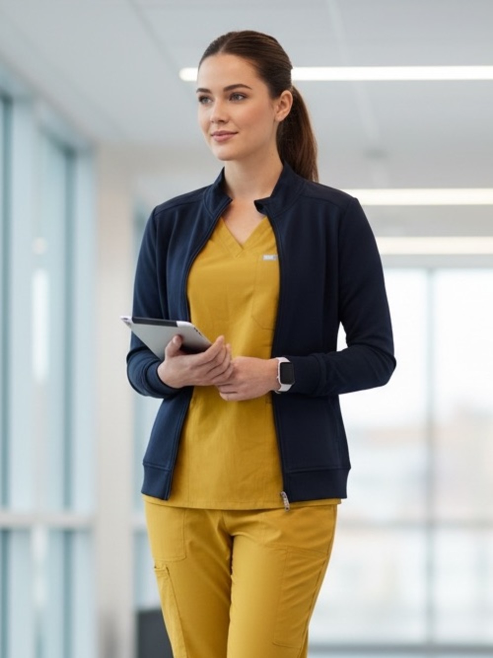 • Figs • Women’s Utility Scrub Top in Mustard - Comfortable Workwear Large